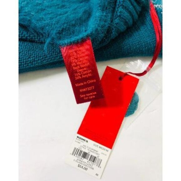 Jennifer Lopez Womens Teal Metallic Scoop Neck Soft Knit Sweater Sz M New - Picture 7 of 11